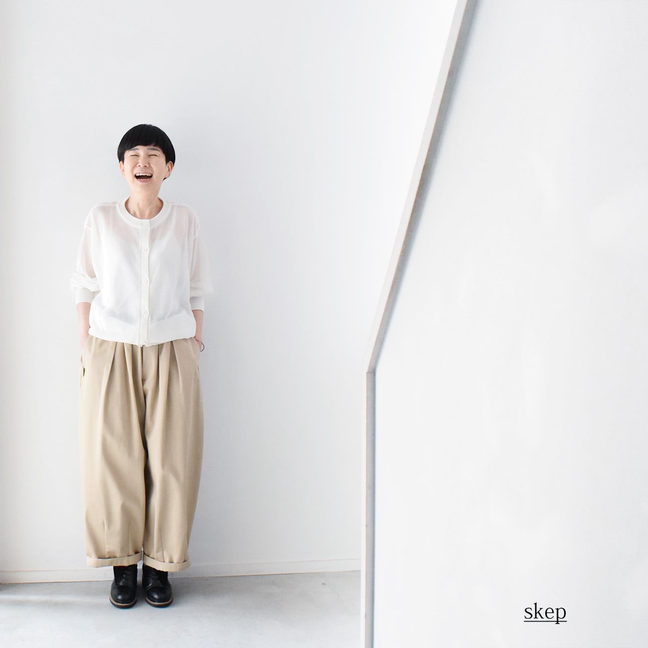 丸首シアーカーディガン：白［CA59LSWH］ | skep-online shop