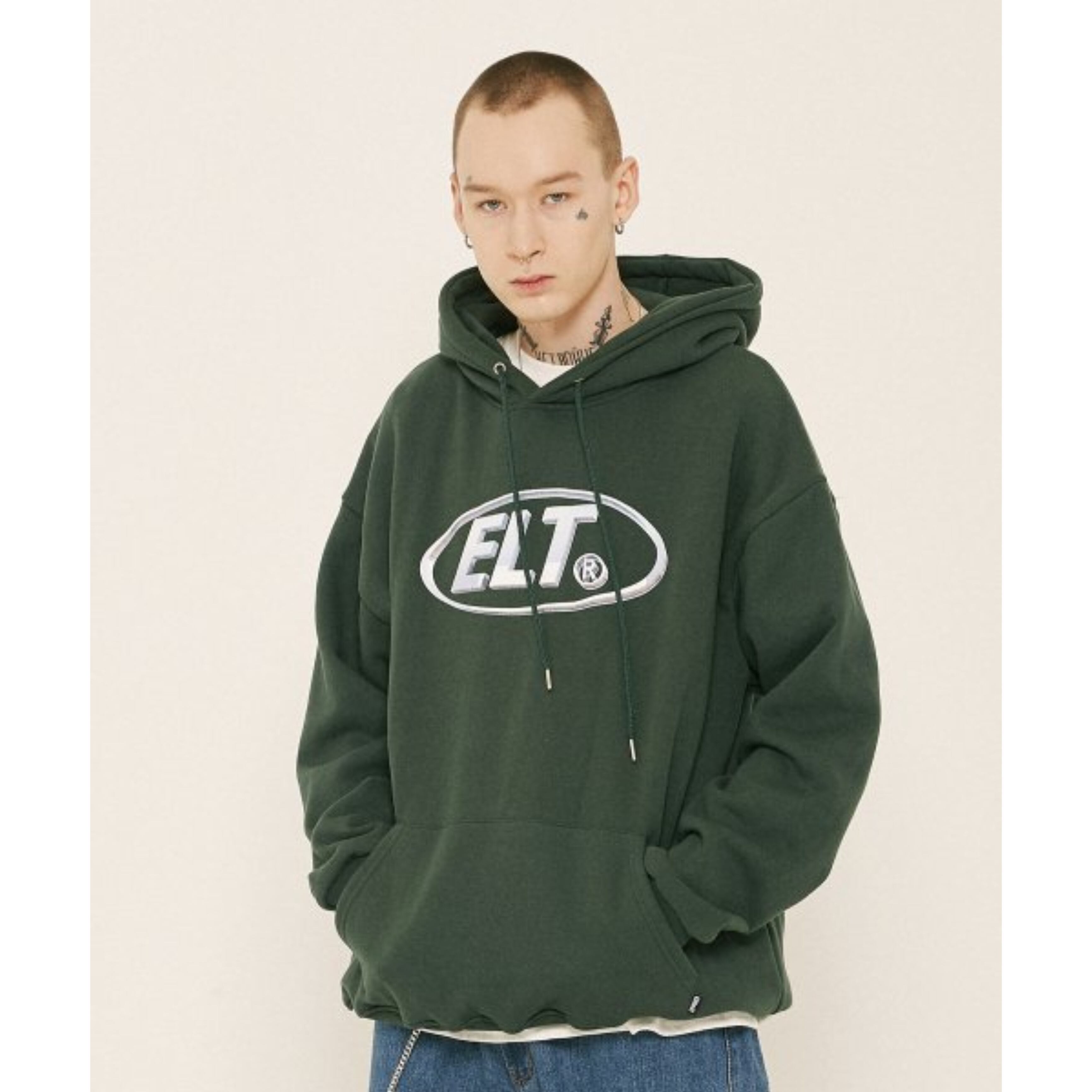 Ellioti] Metallic Logo Hoodie (Deep Green) 正規品 韓国ブランド