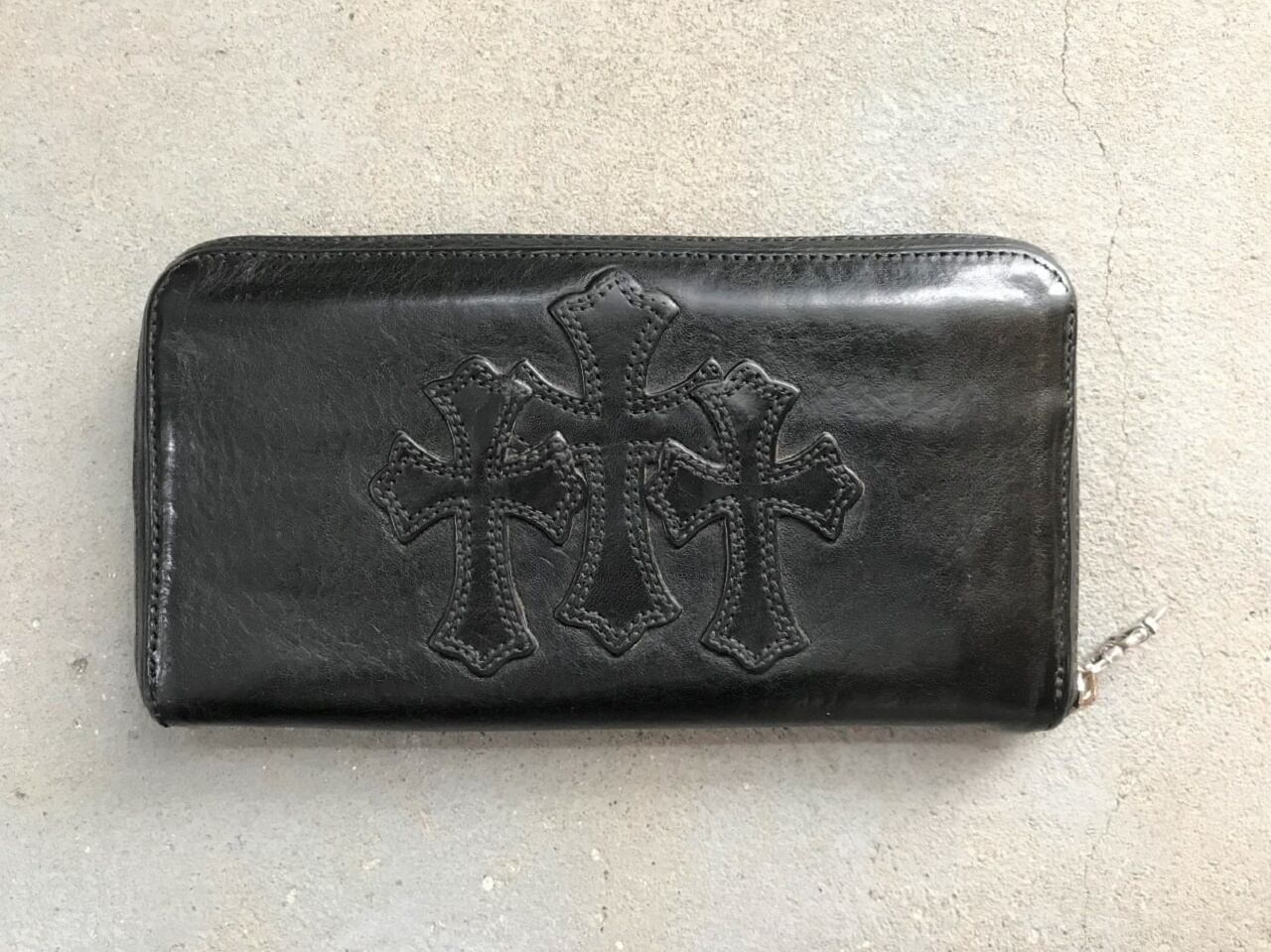 Chrome Hearts 3 cemetery crosses rectangular full zip leather wallet