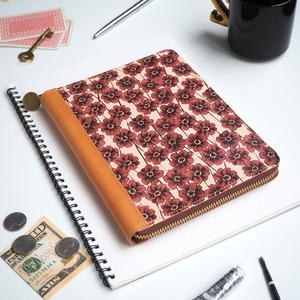 B6 size round zipper notebook cover (chocolate cosmos) schedule book, diary, notebook, mother and child notebook, stamp book case