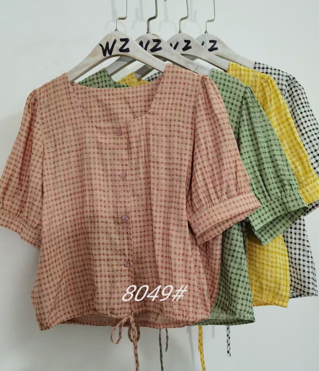 ギンガムチェックスクウェアネックブラウス　AJ3346-8049