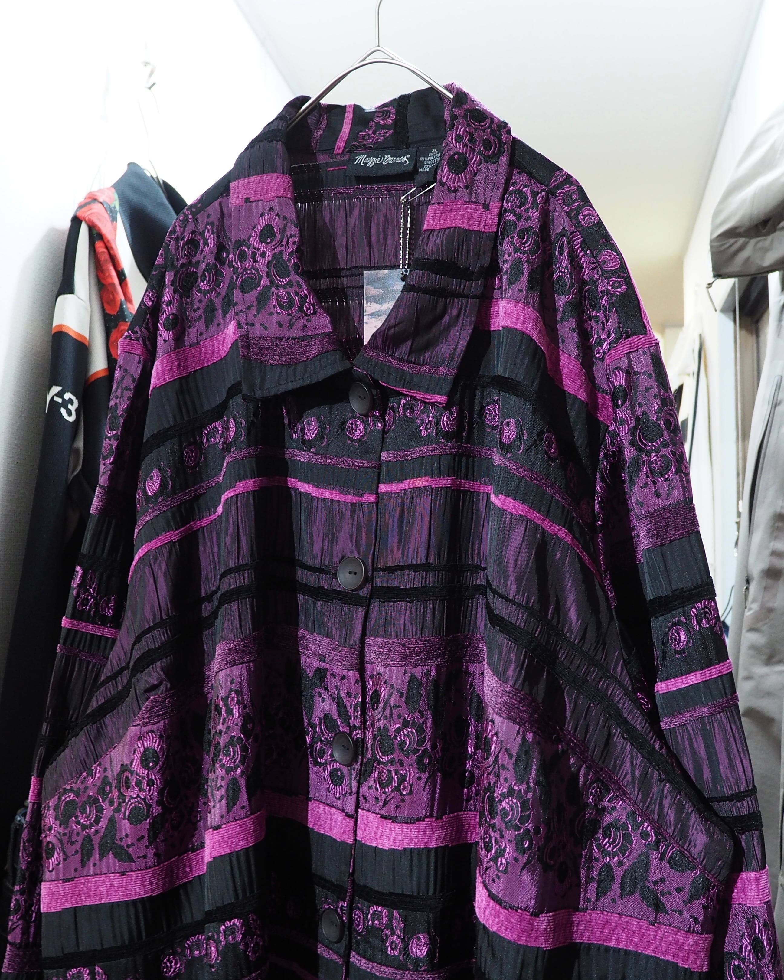 1990s Bewitching Dark purple velours × pleats Switching vintage loose jacket