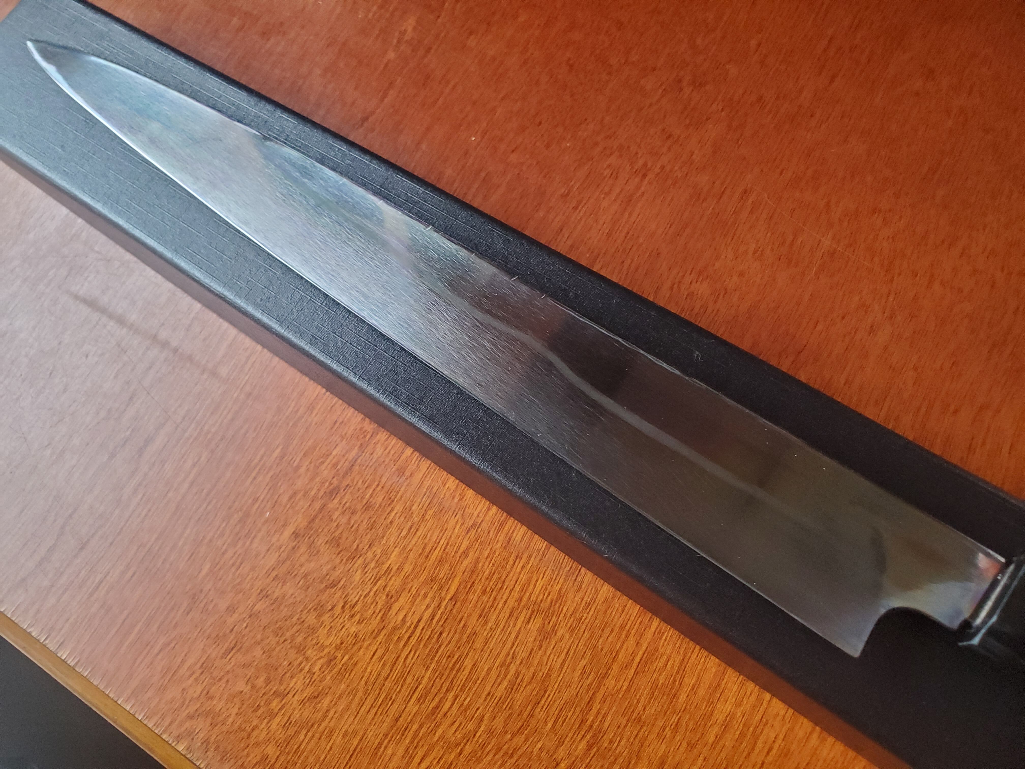 新潟三条 吉与正胤】ふぐ引き 尺 本焼 水牛角3段銀巻黒檀柄（中古品