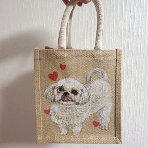 ペットちゃん似顔絵のジュートバッグのナチュふわバッグ　Sサイズ　