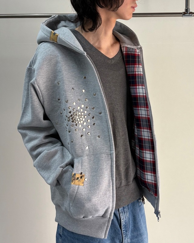【Hannah Creak】Studded Hoodie Double Zip Grey