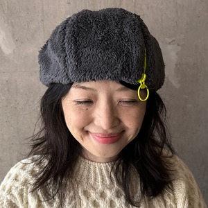 Boa zipper beret   ボア ジッパー ベレー ダークグレー×ネオンイエロー　帽子　ベレー　ネオンカラー