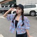 ✞ スリーブトップス スタンダードチェック柄ショートシャツブラウスジャケット レトロ ✞ゴスロリ SM ミリ 甘ロリ クラロリ 和ロリ エレガント 黒ロリ 姫ロリ 華ロリ BB-BB2871547