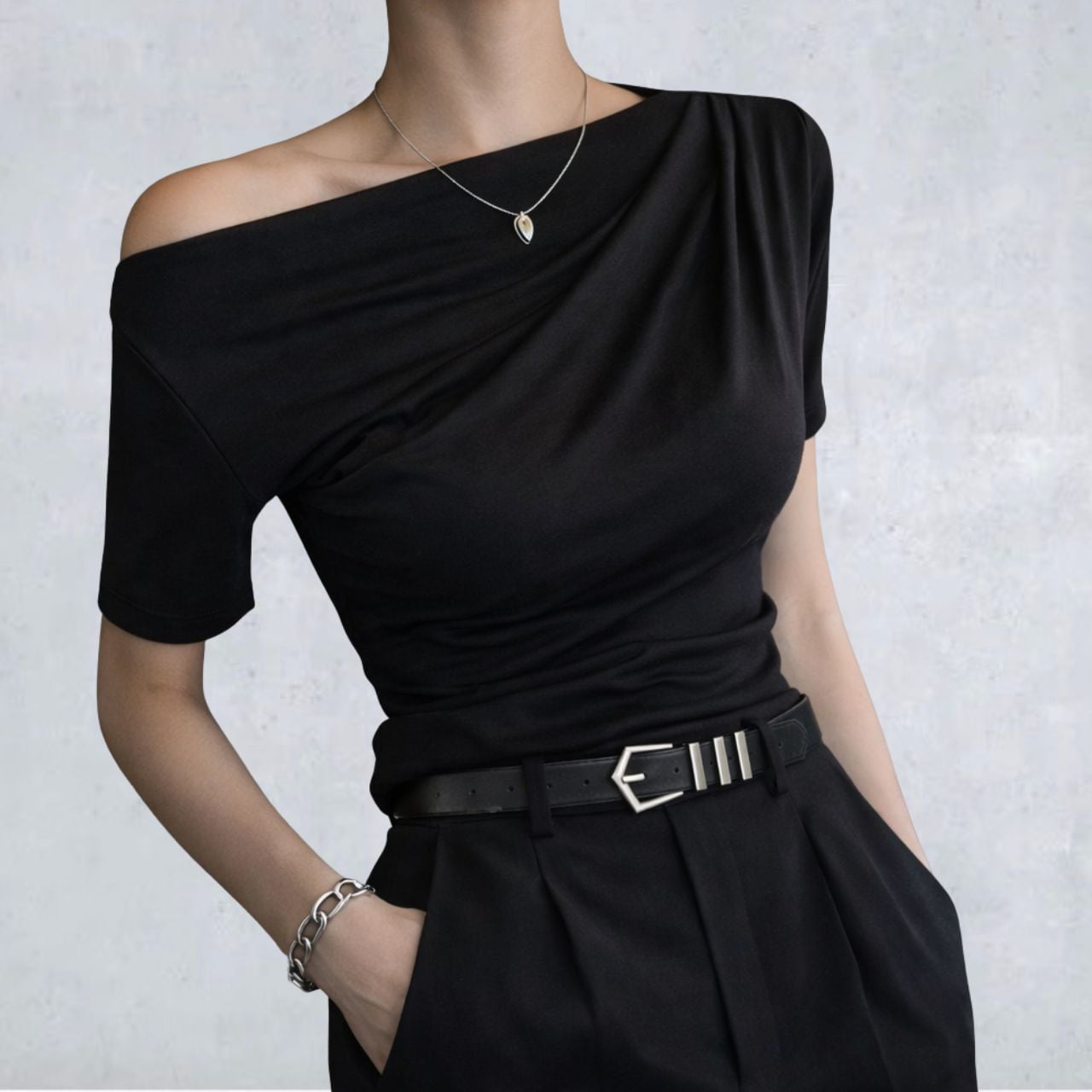 ドレープオフショルダーT【2col】 0350