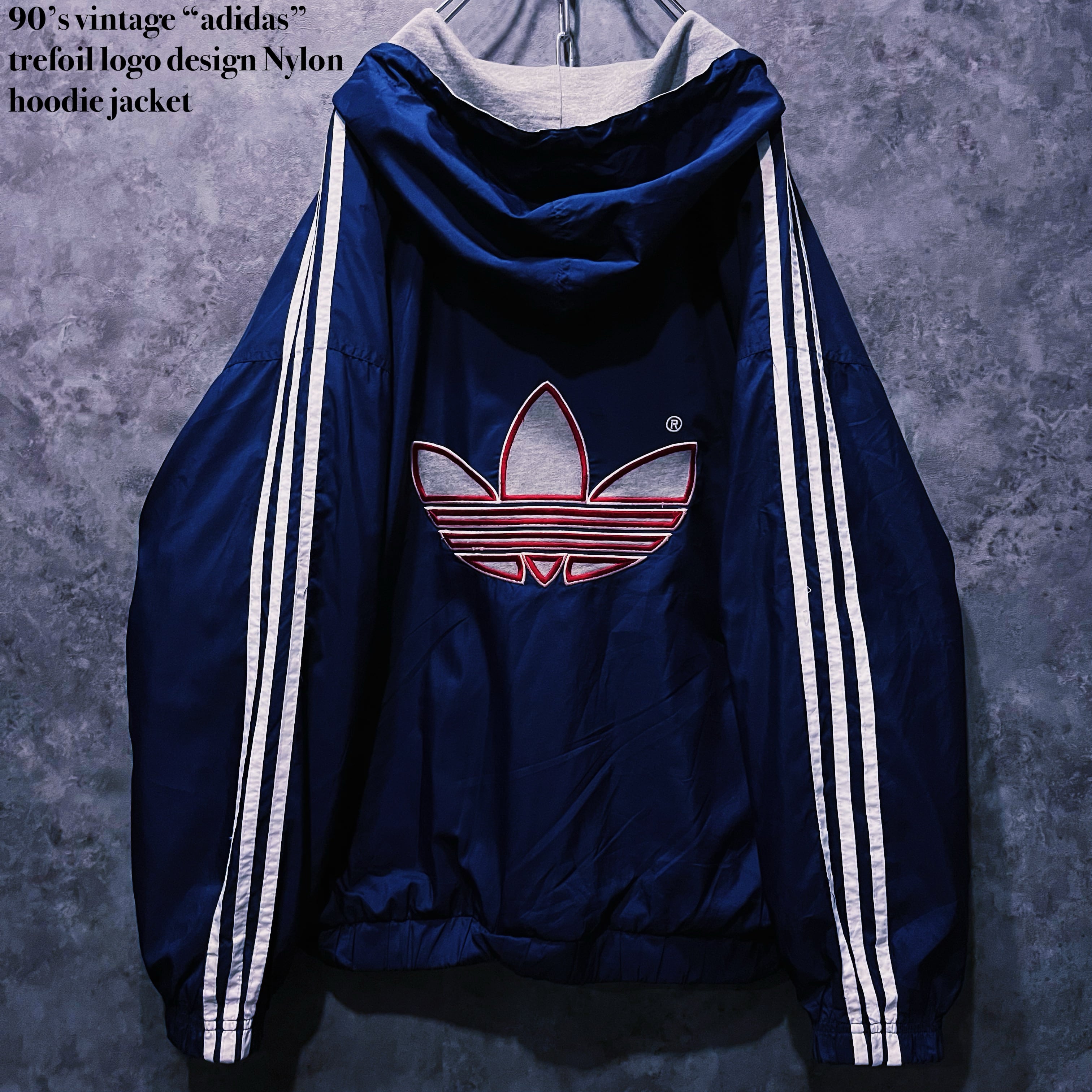 【doppio】90’s vintage “adidas” trefoil logo design Nylon hoodie jacket