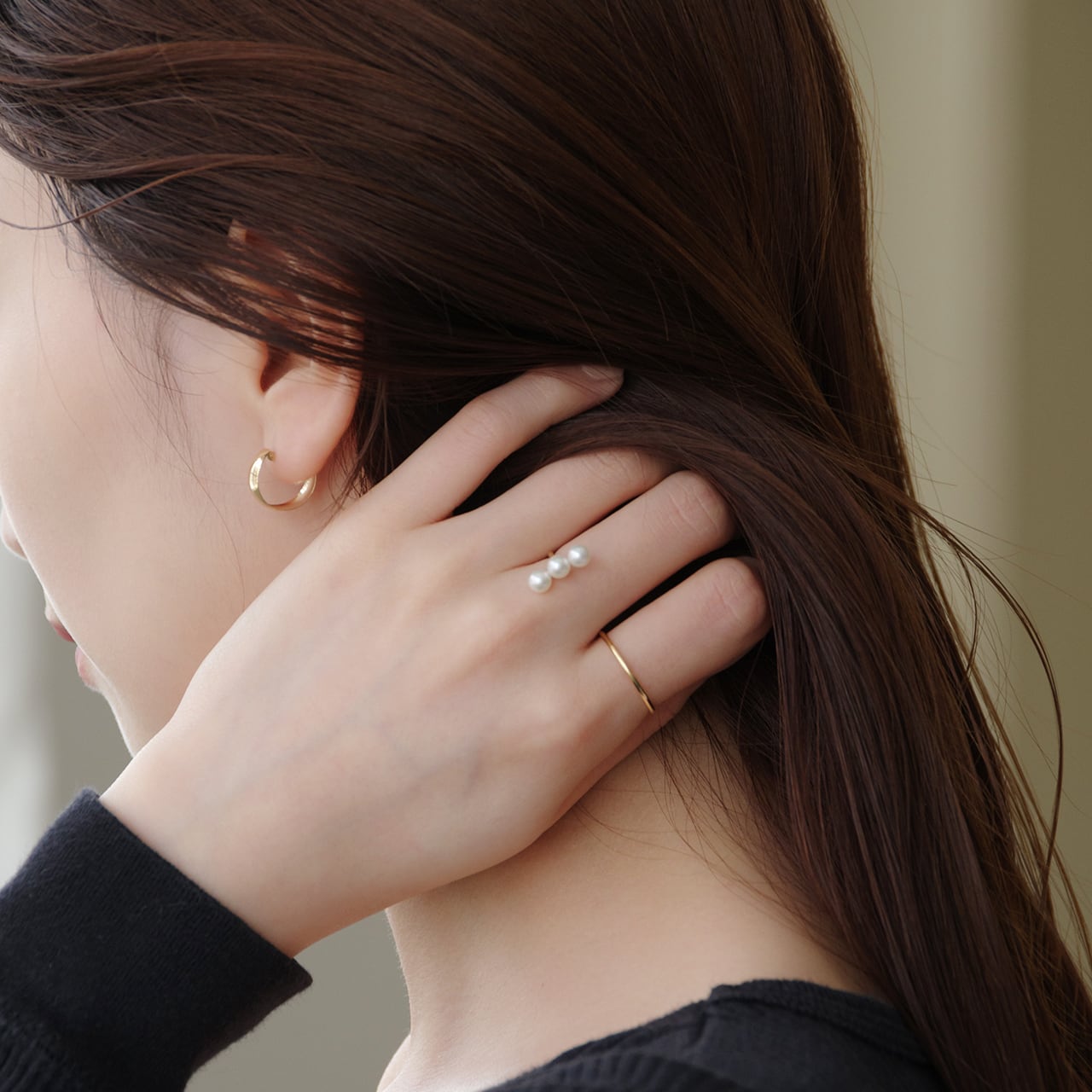 K18イエローゴールド 淡水パール ダブルフィンガーリング【MKY0055R1