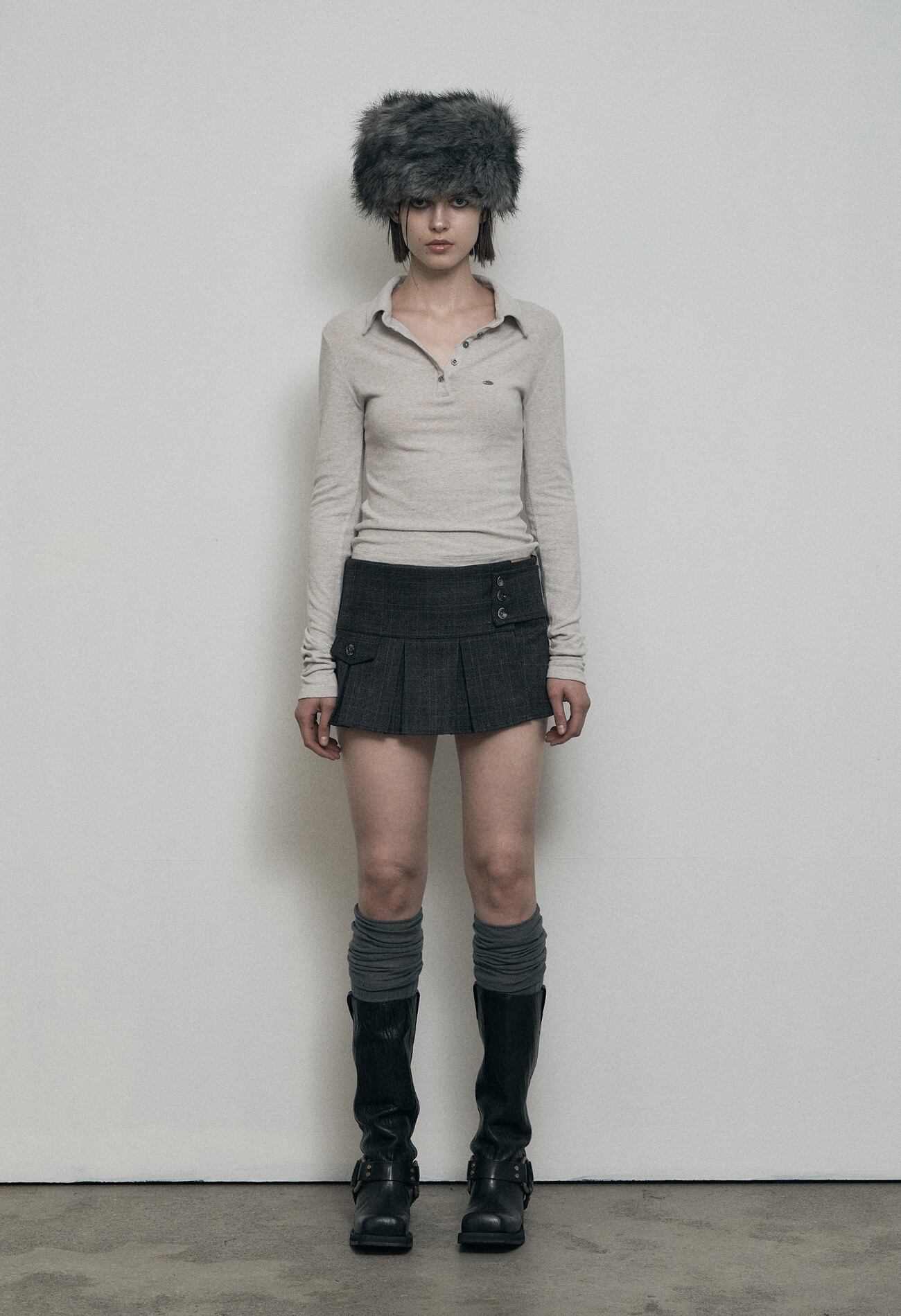 BOHEMIAN SEOUL] PLEATED WRAP SKIRT, DEEP GRAY 正規品 韓国ブランド  