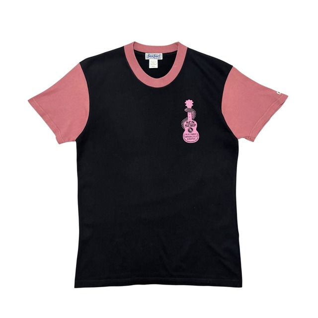 古着 サンサーフ SUNSURF Ｔシャツ クリーニング済み ハワイアングラフィック メンズＭ 黒 ピンク