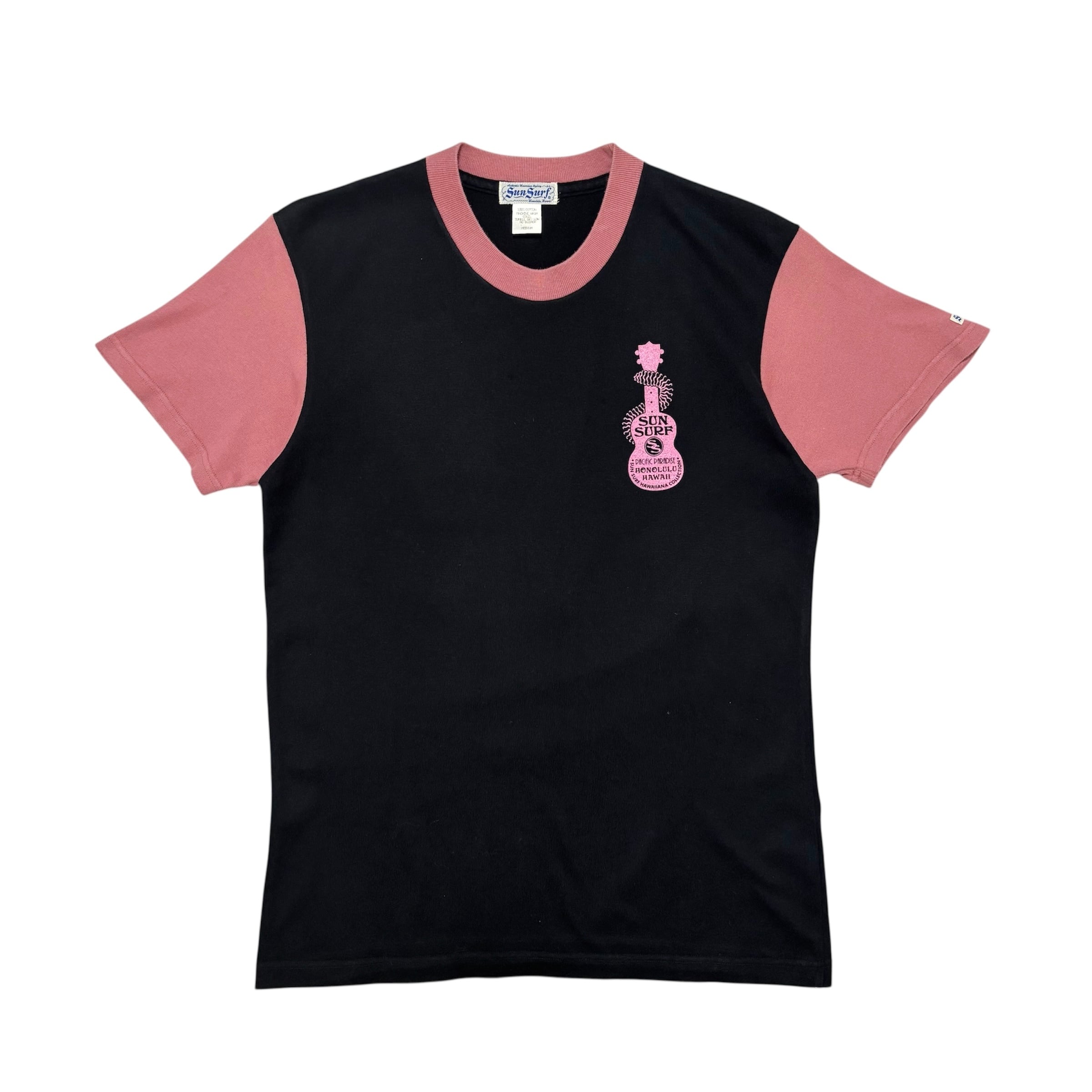 古着 サンサーフ SUNSURF Tシャツ クリーニング済み ハワイアングラフィック メンズM 黒 ピンク