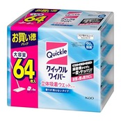 【大容量】クイックルワイパー 立体吸着ウエットシート 掃除機かけずに一度でサッパリ 香りがのこらない 64枚入り ジャンボパック