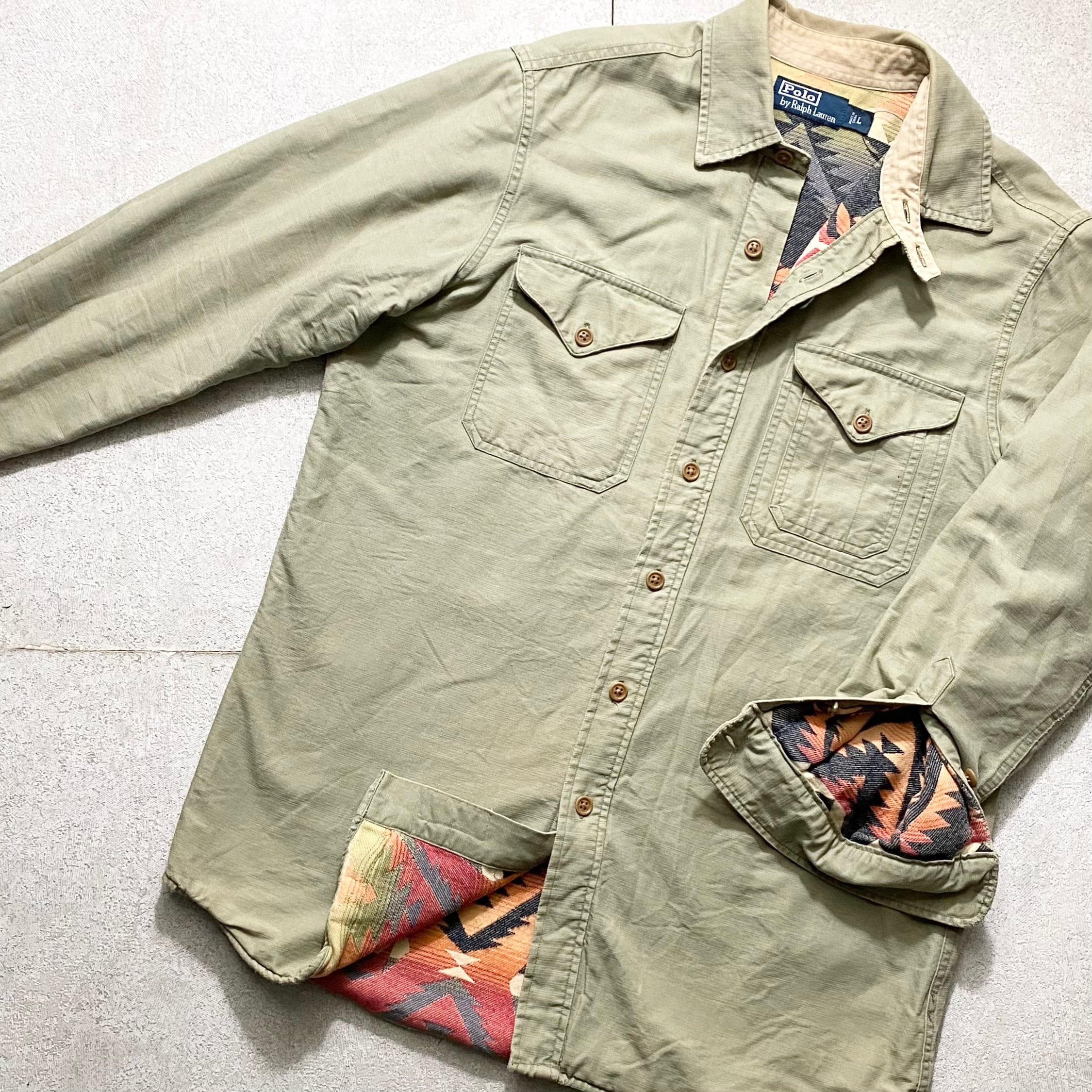 vintage POLO by RALPH LAUREN work shirt with native pattern lining | NOIR  ONLINE