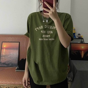 【韓国通販 dgo】クルーネックレタープリントTシャツ グリーン(W2268)