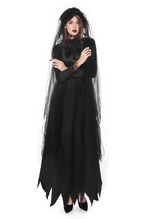 予約  コスプレ服 ゴーストウエディングドレス レディース ハロウィン 仮装 ホラーウェディング ブラックドレス コスチューム ゴシック風 花嫁 長袖 ロングワンピース レース ヴェール付き ダーク ホラー 恐怖系 ゾンビ 幽霊 k1004