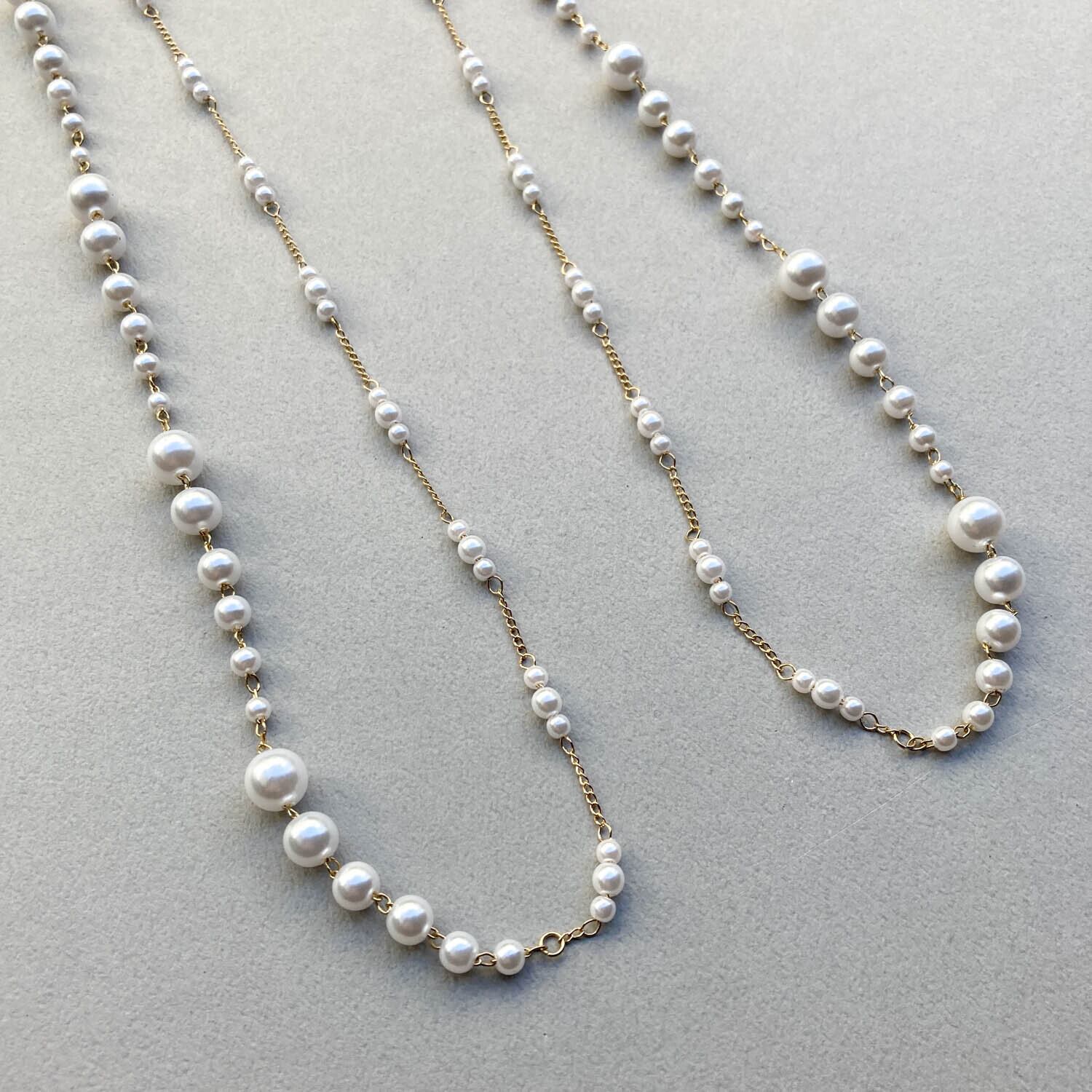 パールデザインチェーンのアシンメトリーネックレス | Dua