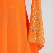 社交ダンス 衣装 prima boutique プリマブティック ドレス ワンピース オレンジ系 ホログラム レース 透け感 上品 明るい 鮮やか ダンス衣装 イベント ステージ パーティー レディース キラキラ 輝き 練習 レッスン