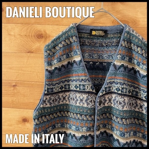 【DANIELI BOUTIQUE】イタリア製 ベスト 前開き 総柄 オールパターン 柄ニット 柄物 ウール アルパカ ITALY EU古着 ヨーロッパ古着