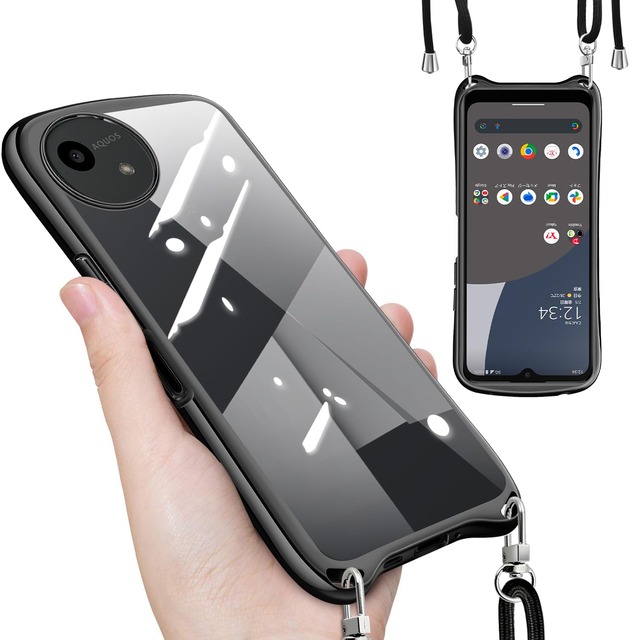 Yidahe AQUOS wish4 用 ケース ショルダー ストラップ SH-52E 韓国 スマホケース(ブラック)