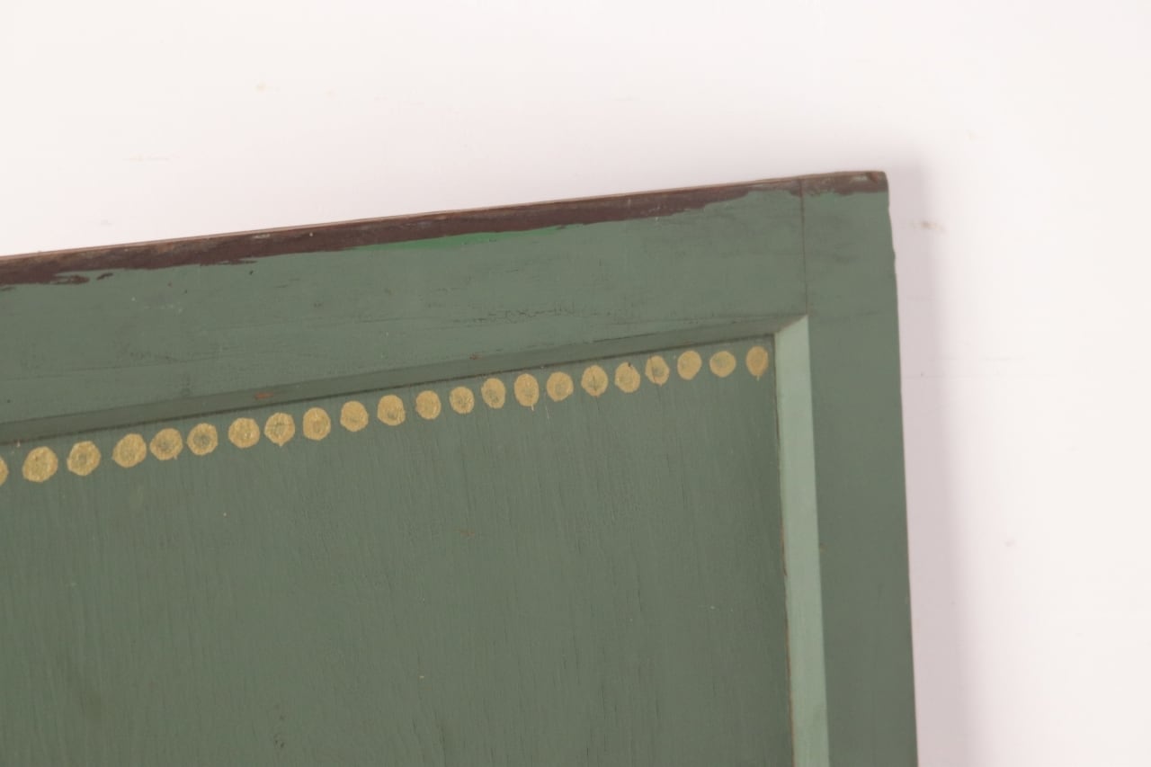 レトロ 建具 扉 引き戸 ドア ペイント 緑 グリーン 花柄 木製