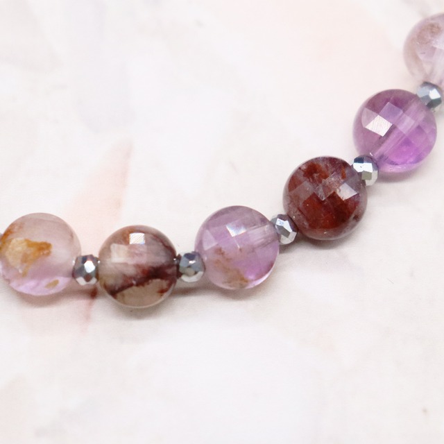 【Moon Lady Amethyst】ガーデンアメシスト×ホワイトシェル×ローズクォーツ ブレスレット