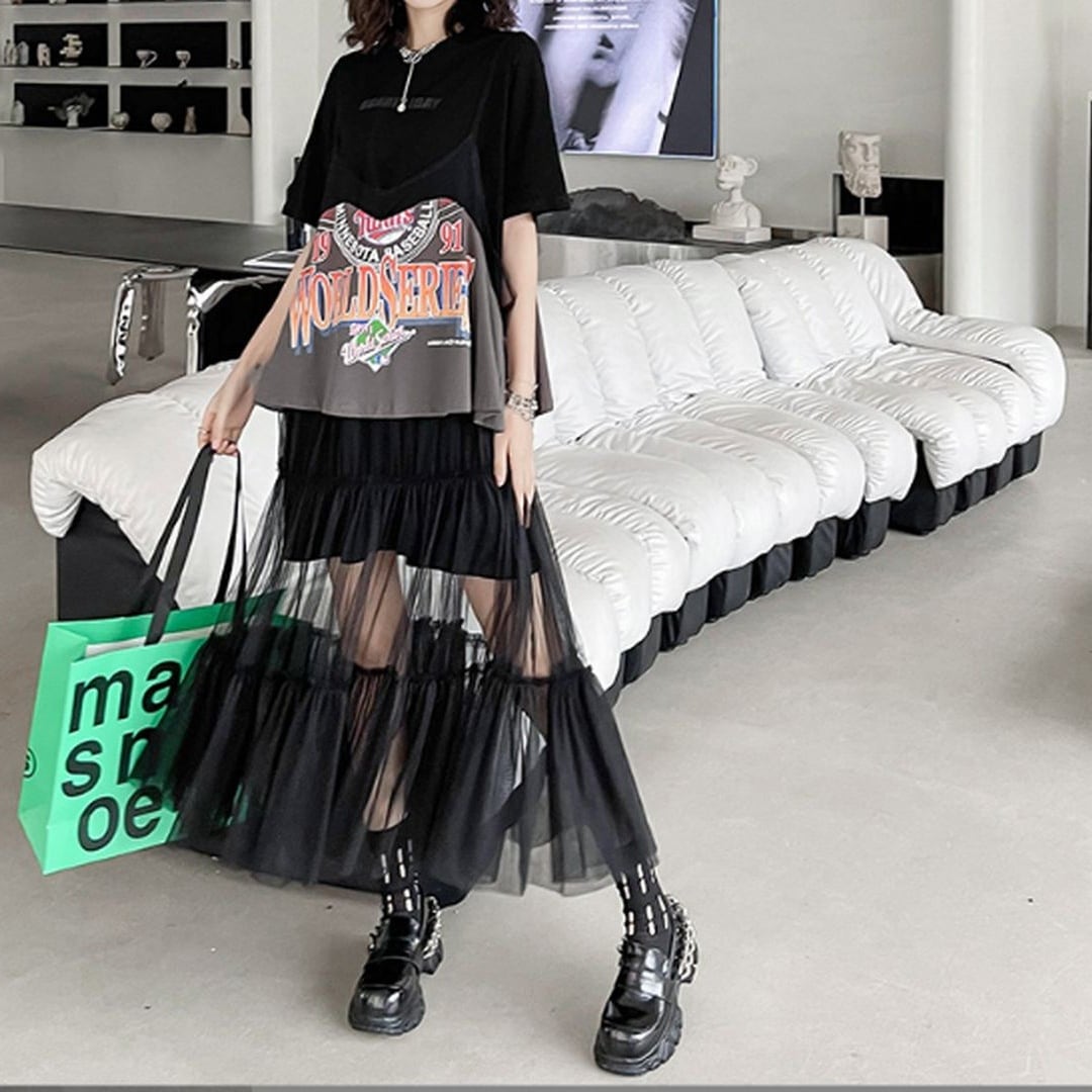 ロングTシャツ＆シースルーキャミワンピ2点セット ST0086 | Style