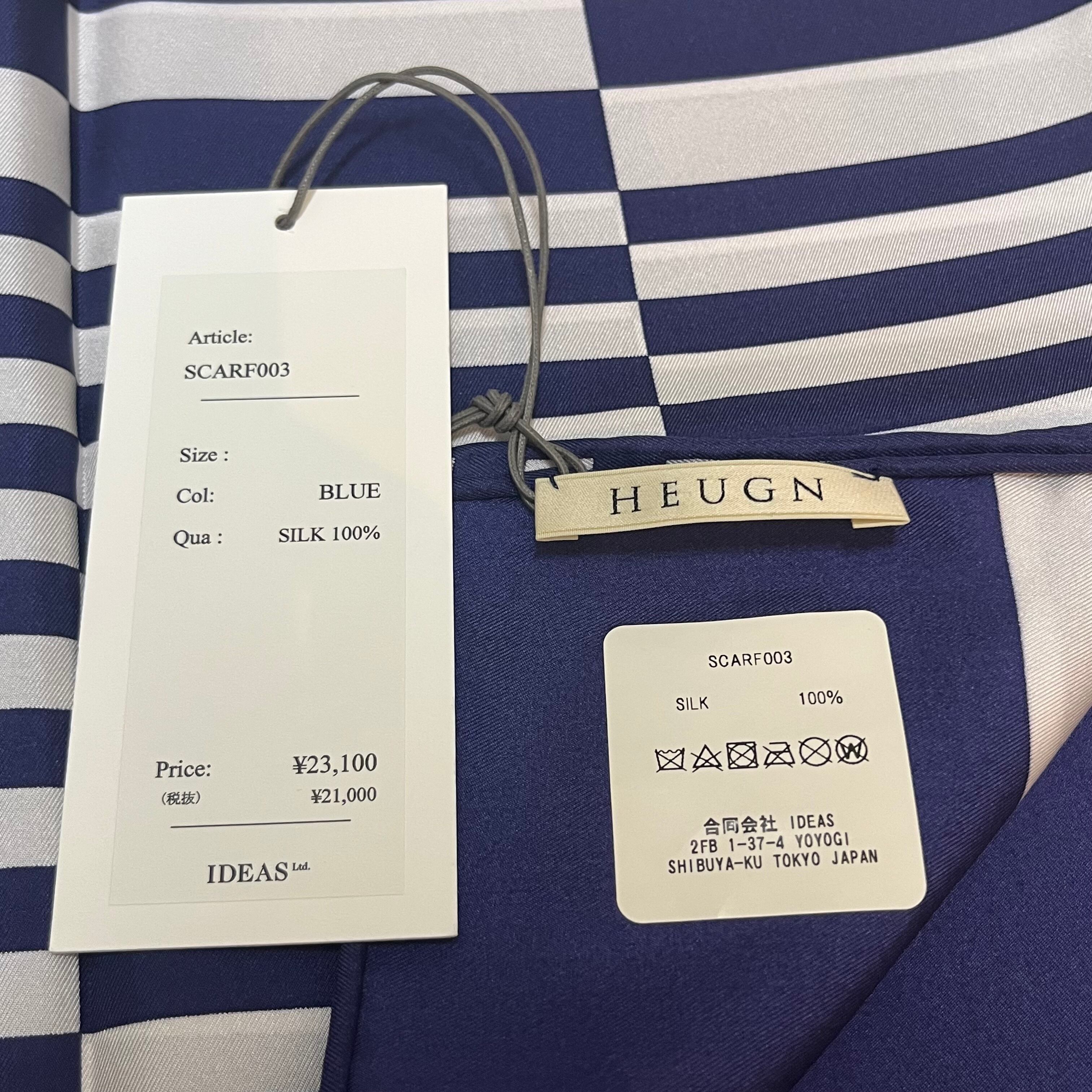 HEUGN ユーゲン シルクスカーフ ネイビー×ホワイト SCARF003 HEUGN ユーゲン シルクスカーフ ネイビー×ホワイト SCARF003