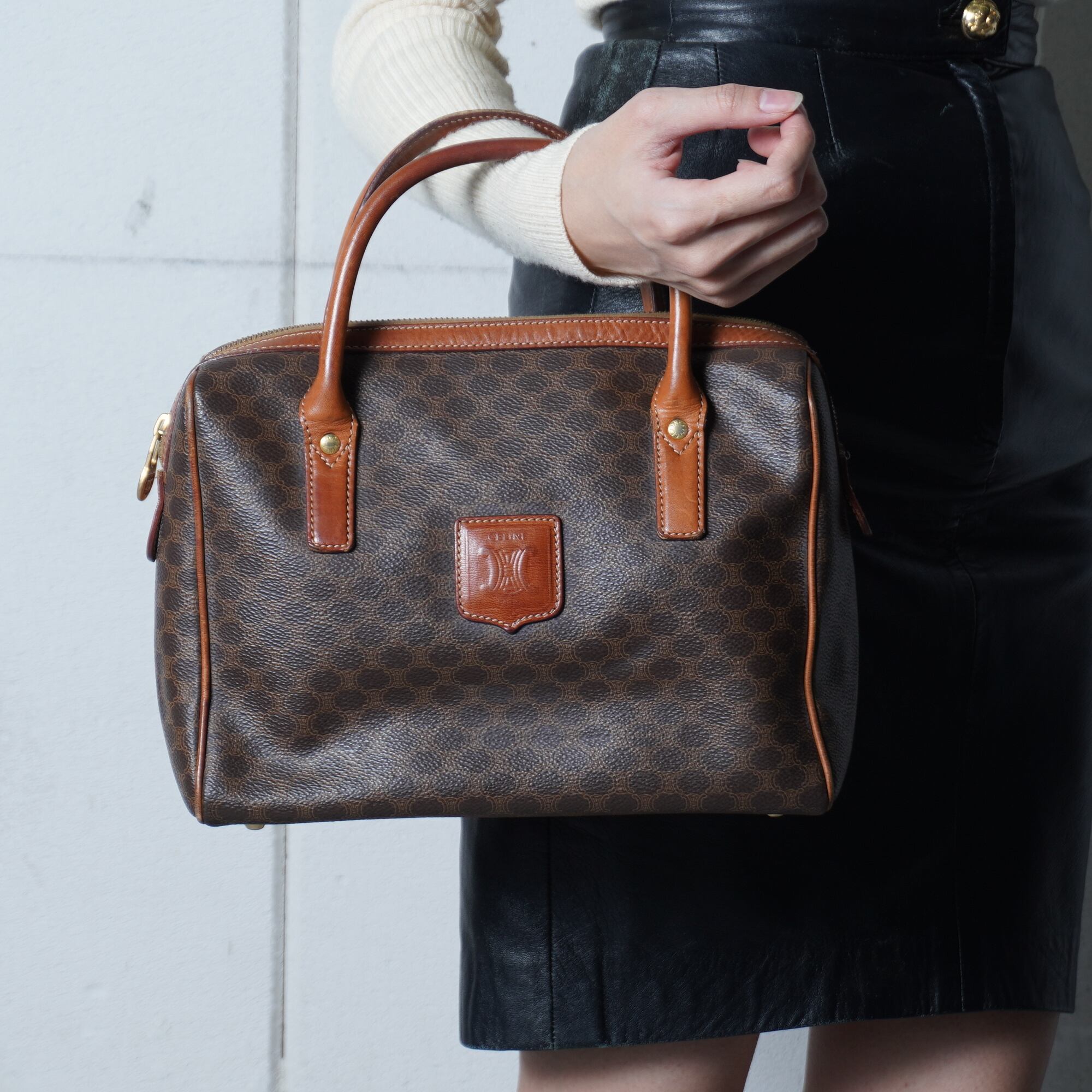 CELINE】セリーヌ ”トリオンフロゴ” マカダム柄レザーハンドバッグ
