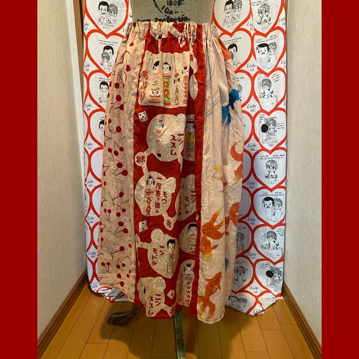 襤褸柿渋染め手ぬぐい浴衣リメイクスカート | Nyaoko