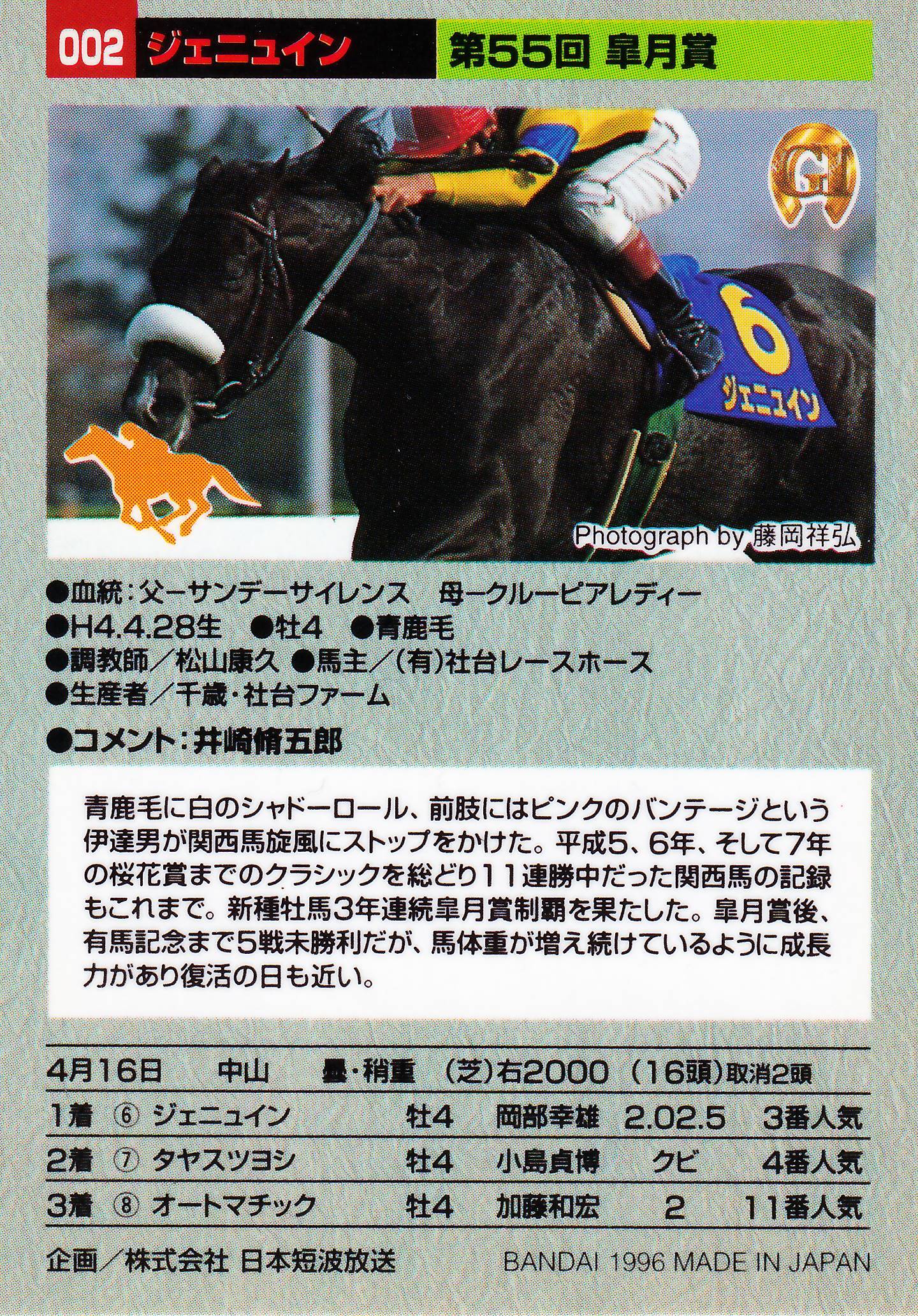 ジェニュイン：第55回 皐月賞「サラブレッドカード 95年版」No.002