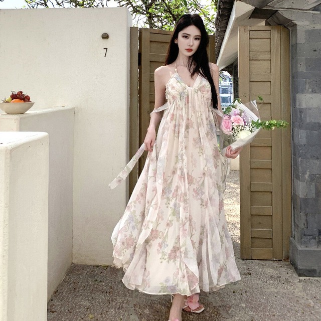 【SummerVacationシリーズ】ワンピース 花柄 バックレス 女っぽさが漂う S M L