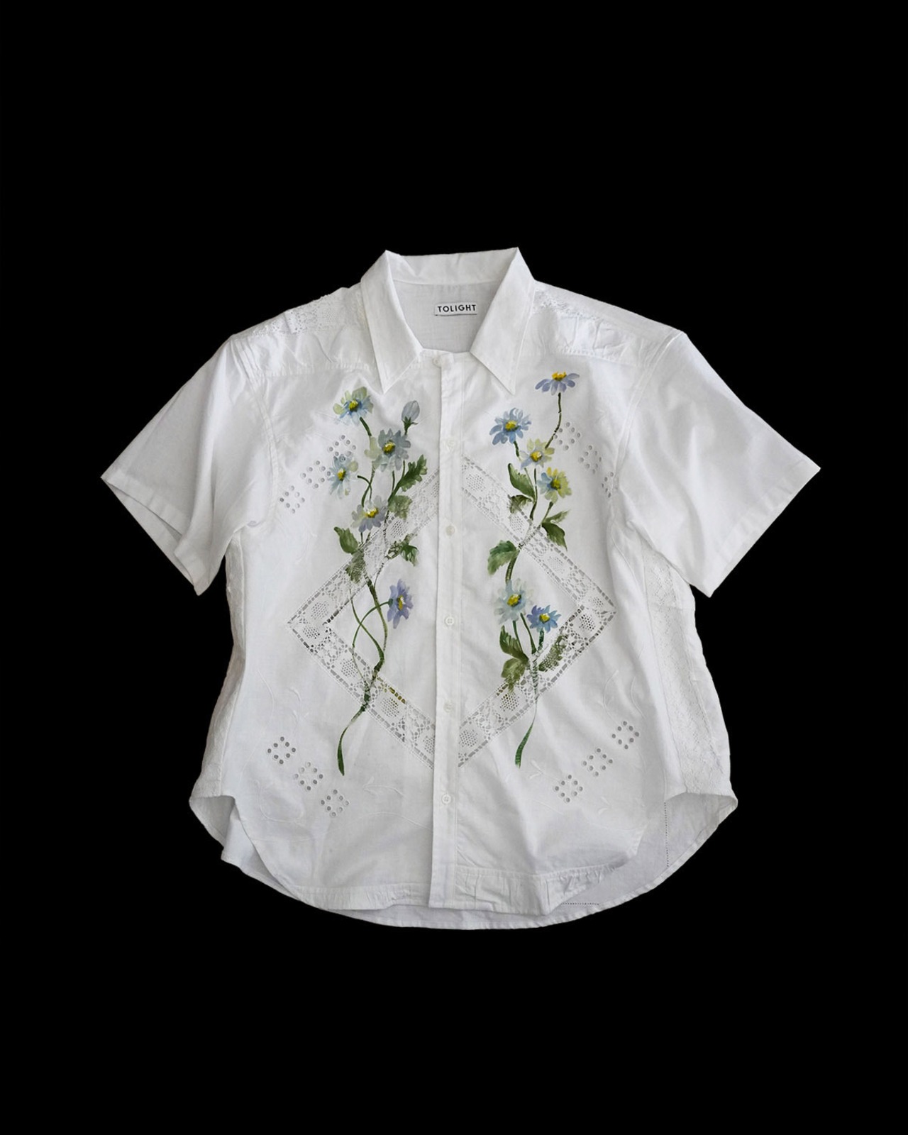 lace open collar shirt blue chamomile