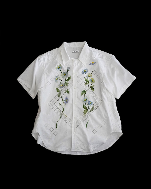 lace open collar shirt blue chamomile