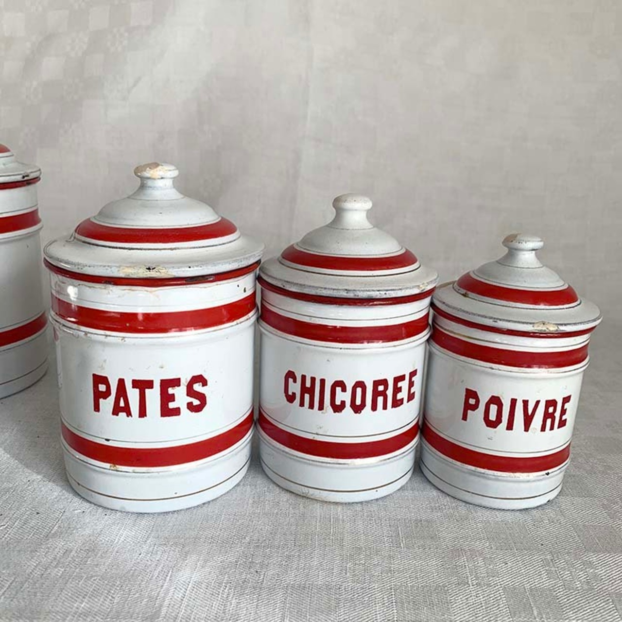 ホーローキャニスター 赤ライン5個セット ベルギー製