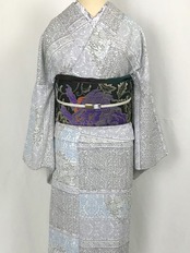 【受注商品】Rumi Rockきもの「木版更紗」生成り青　[A738]