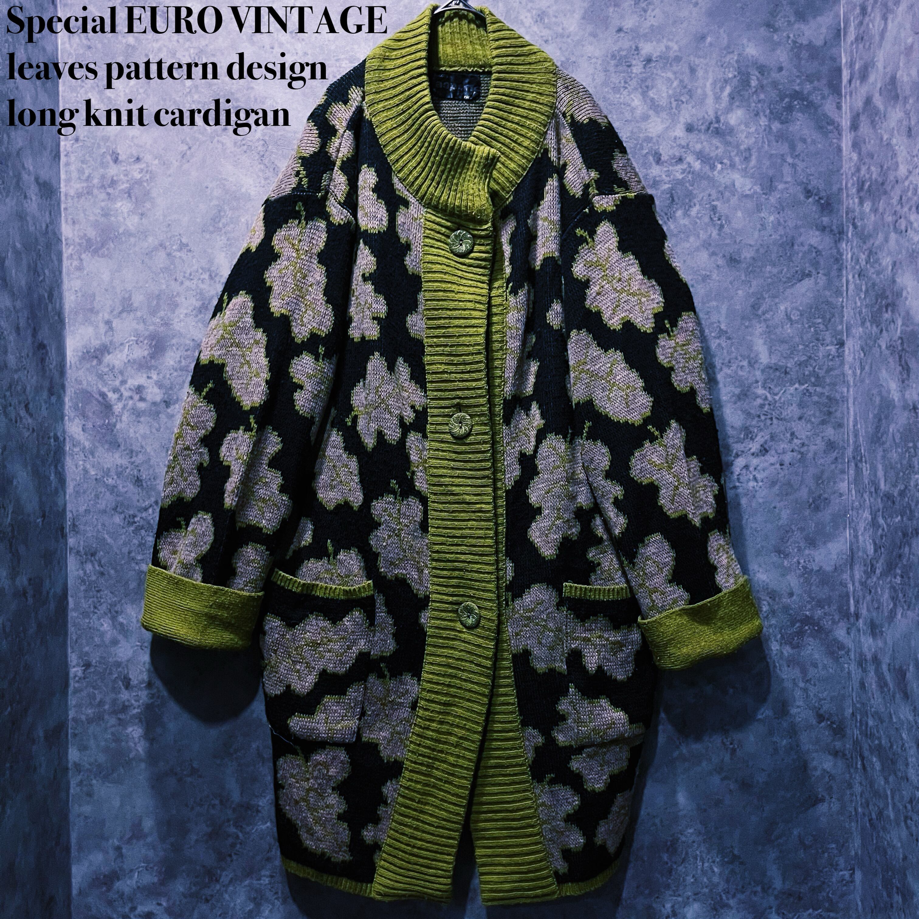 【doppio】Special EURO VINTAGE leaves pattern design long knit cardigan