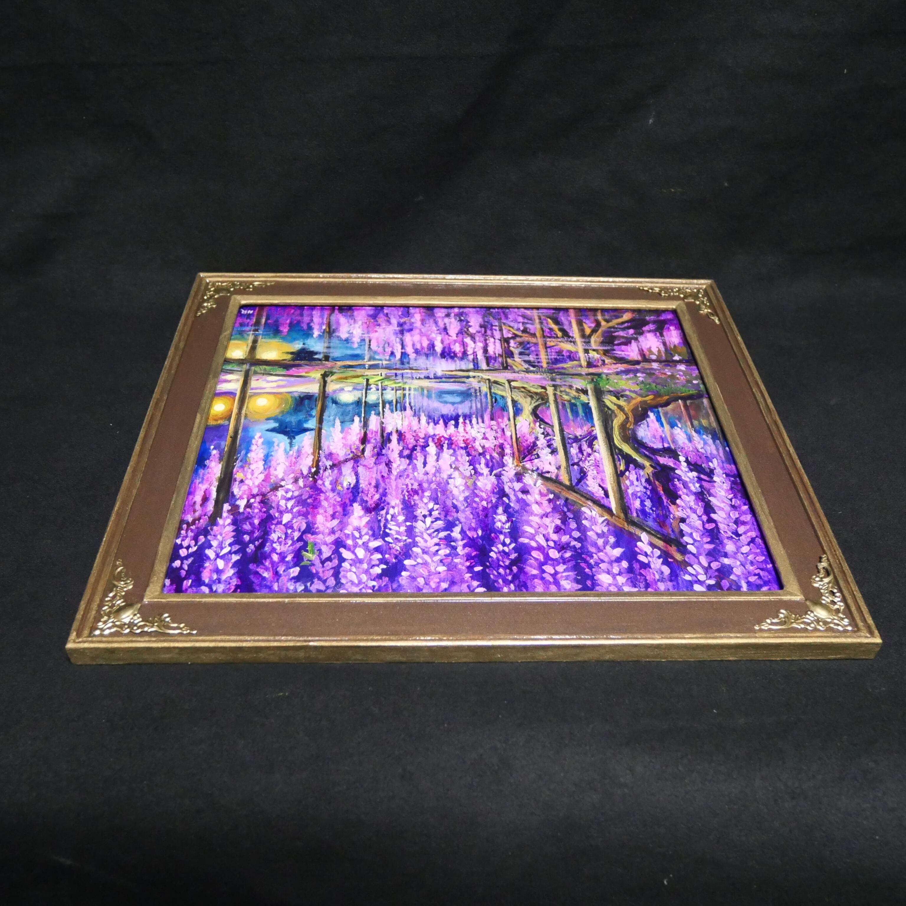 藤の花の油絵【紫光のカーテン】白毫寺 九尺ふじ 原画 一点物