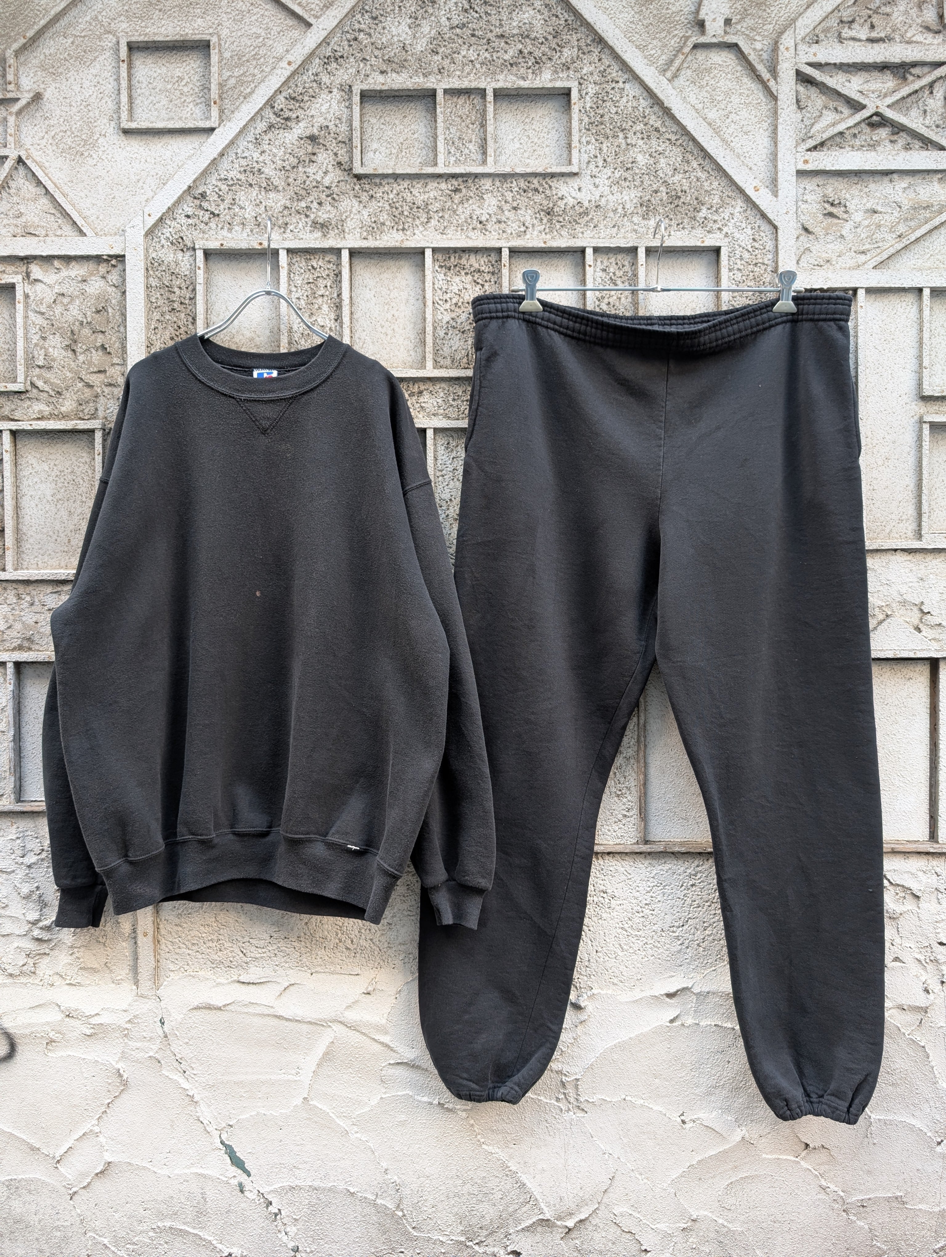 "RUSSELL ATHLETIC" black sweat SET UP / made in USA