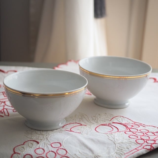 【2個セット】小さめカフェオレボウル  白xゴールド