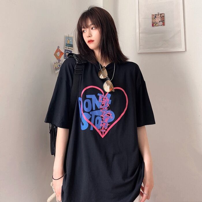 ルーズサマーTシャツ レディーススタンダードラウンドネック レトロ 夏物 Oネック ケッペル75928758858