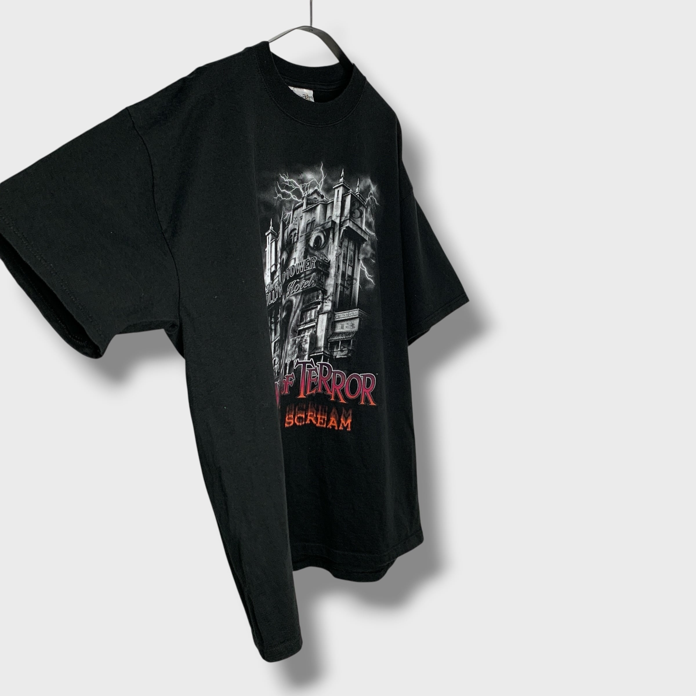 USA Disney タワーオブテラー プリントTシャツ アトラクション 黒 L