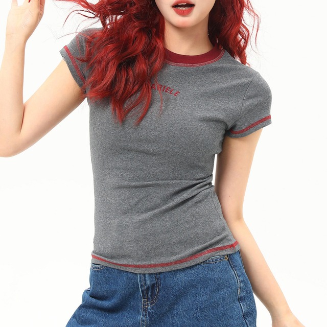 contrast color slim short sleeve tee　コントラストカラースリム半袖ティー　J1958
