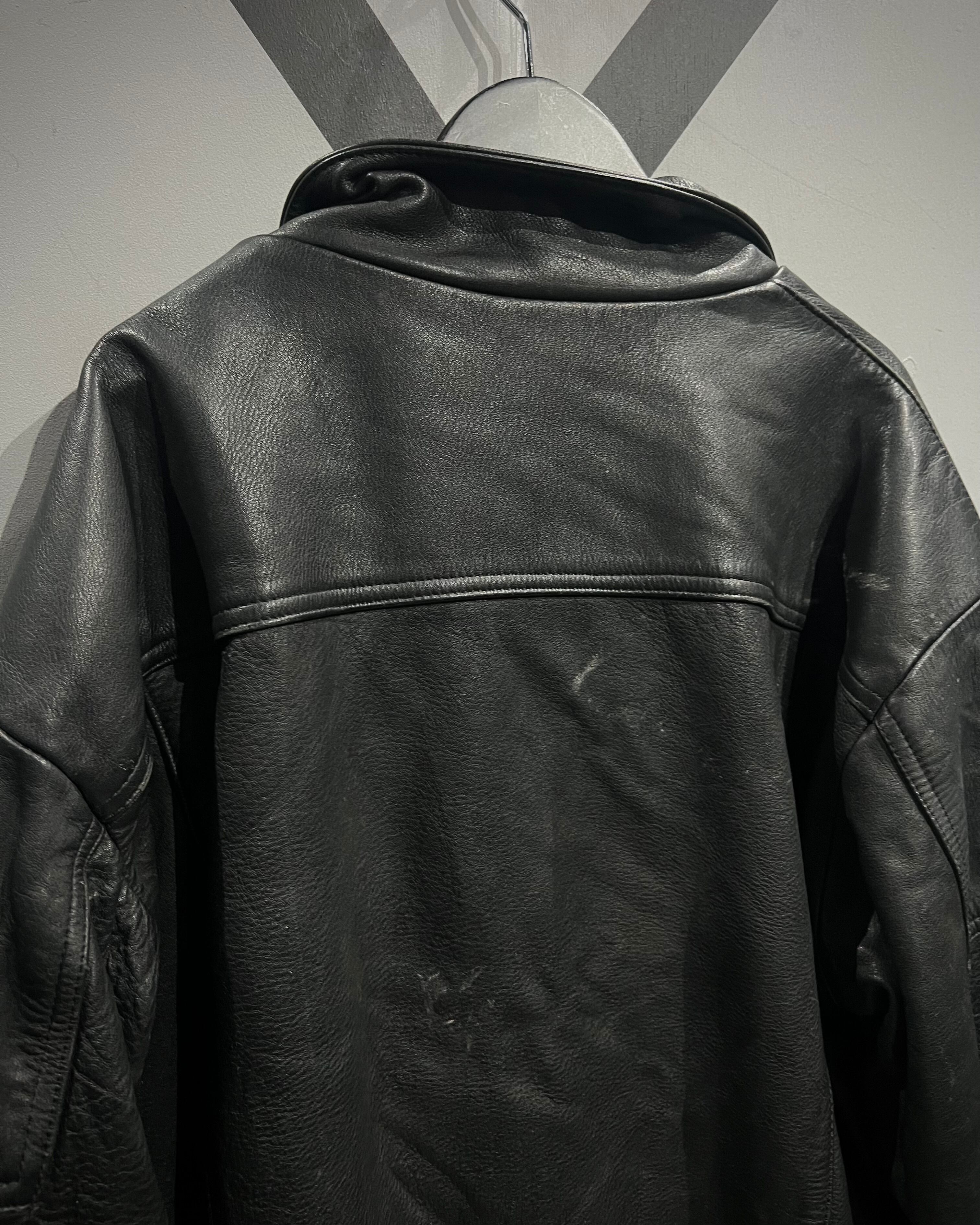 X VINTAGE】Asymmetric Zip Design Vintage Leather Jacket | Caka