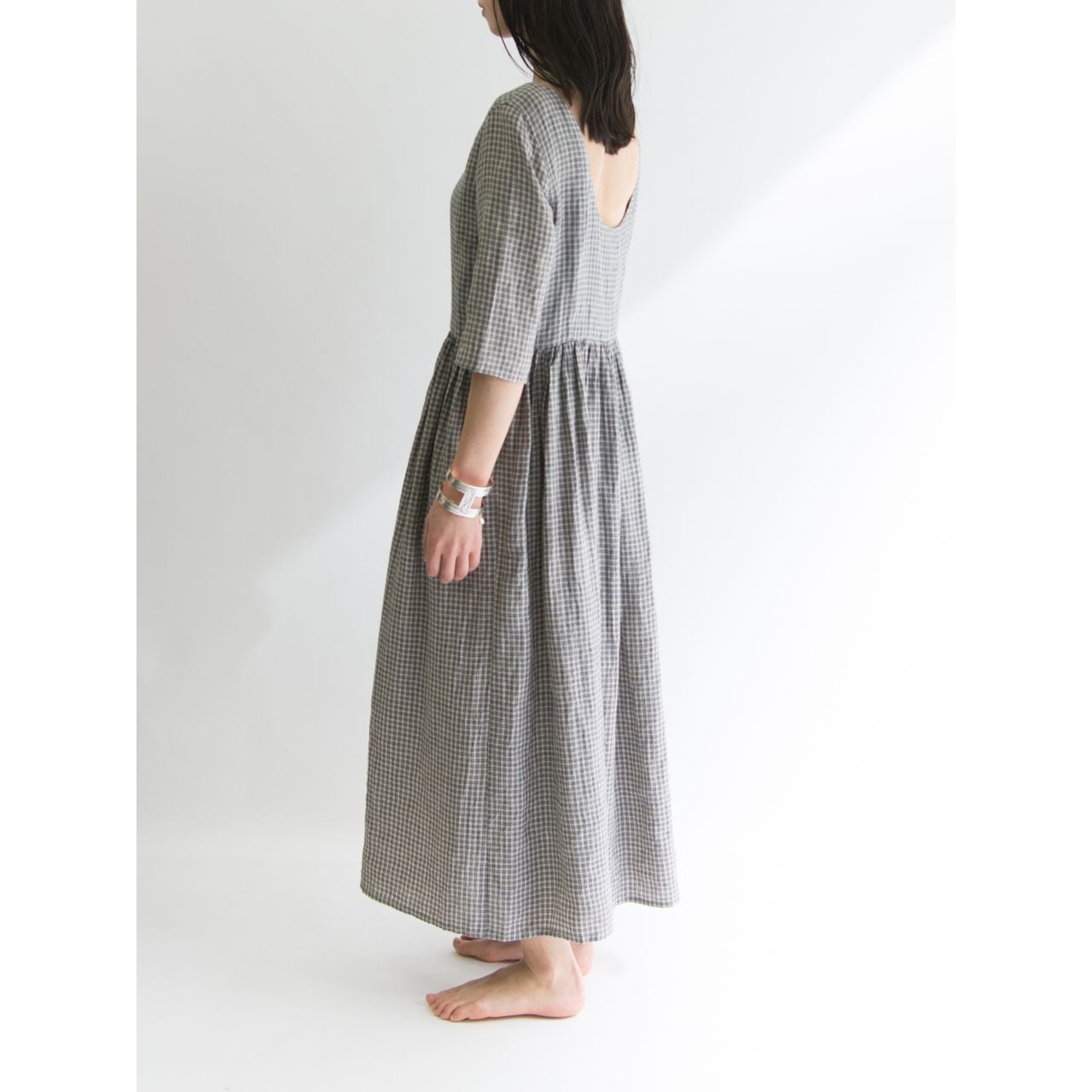 ASPESI BASIC】Made in Italy 100% linen check long dress（アスペジ ...
