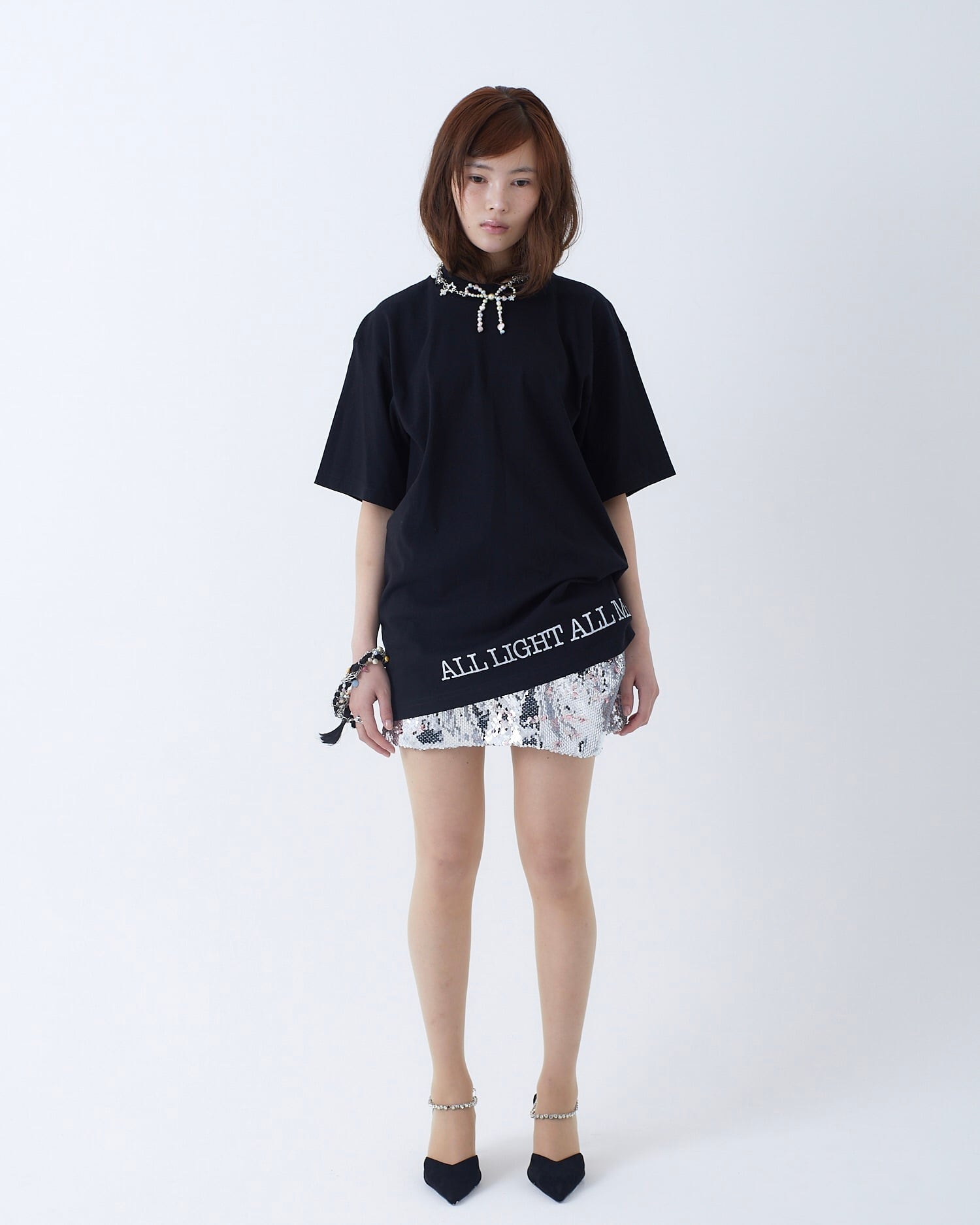 twisted ribbon T-shirt - Black【UNISEX】