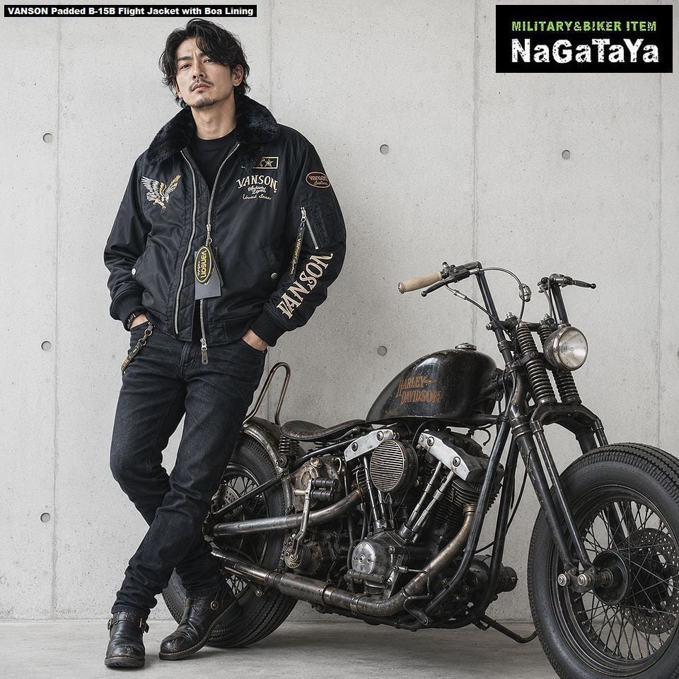 VANSON バンソン ロゴ刺繍 中綿入り ナイロン生地 B-15B ボア付