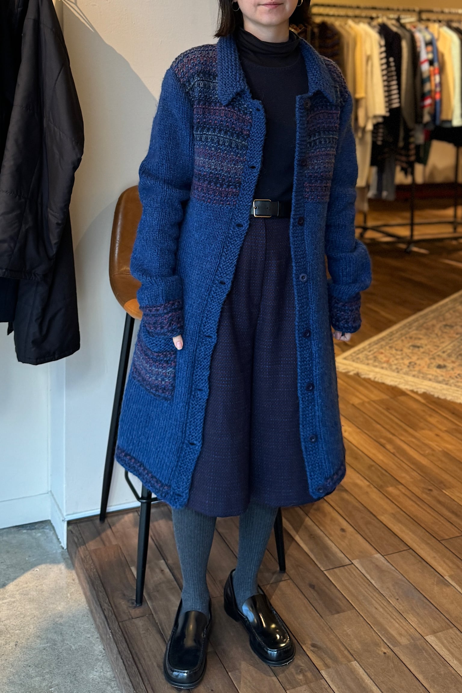 ウールネイビーハンドメイドニットコート | DROOMTUIN_VINTAGE