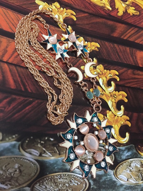 ✞ 太陽と月ラインストーンロングネックレス レース ✞ゴスロリ SM ミリ 甘ロリ クラロリ 和ロリ エレガント 黒ロリ 姫ロリ 華ロリ CC-CC6720983